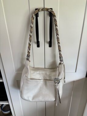 Brighton Barbados  Pebbled Leather Bag in Pearl-White with Braided Strap